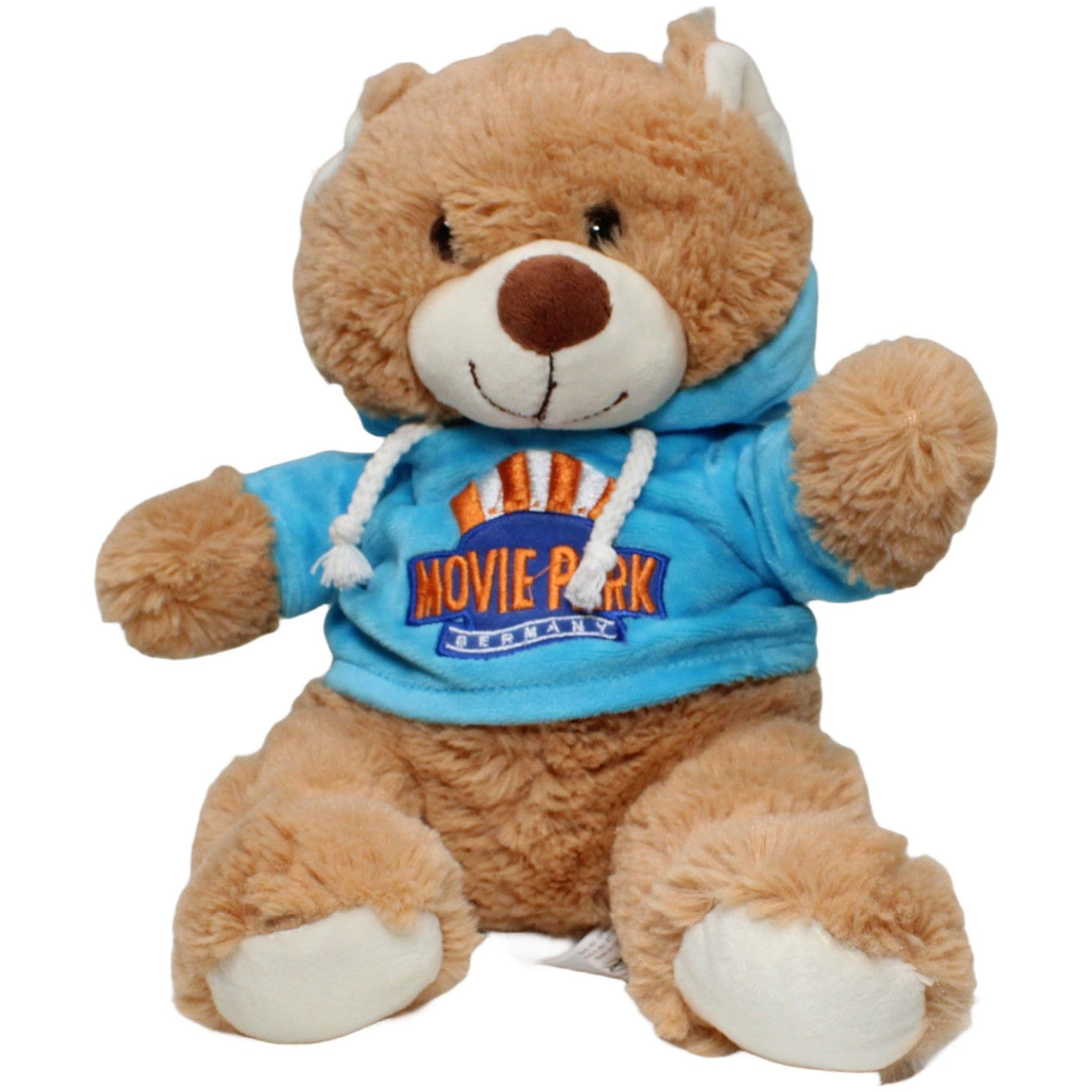 123000024169 PMS Movie Park Germany, Teddy mit blauem Hoodie Kuscheltier Kumpel Leo 32cm Beige Blau