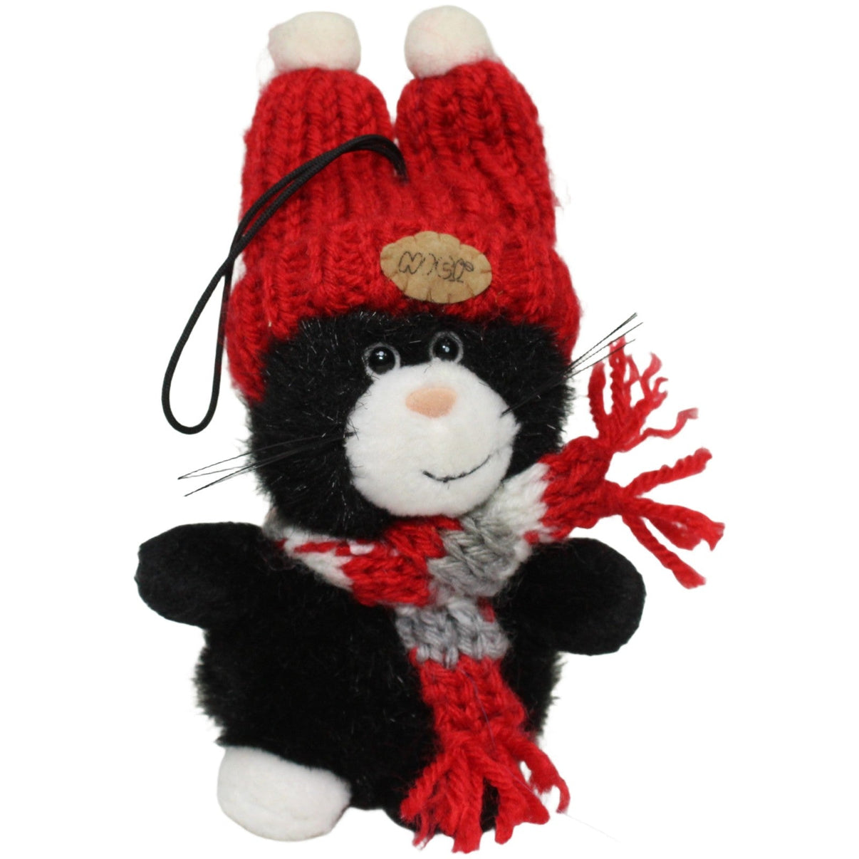 123000024462 NICI Kleine schwarze Katze mit gestreiftem Schal & roter Mütze Kuscheltier Kumpel Leo 13cm ebay - stofftiere Gebraucht