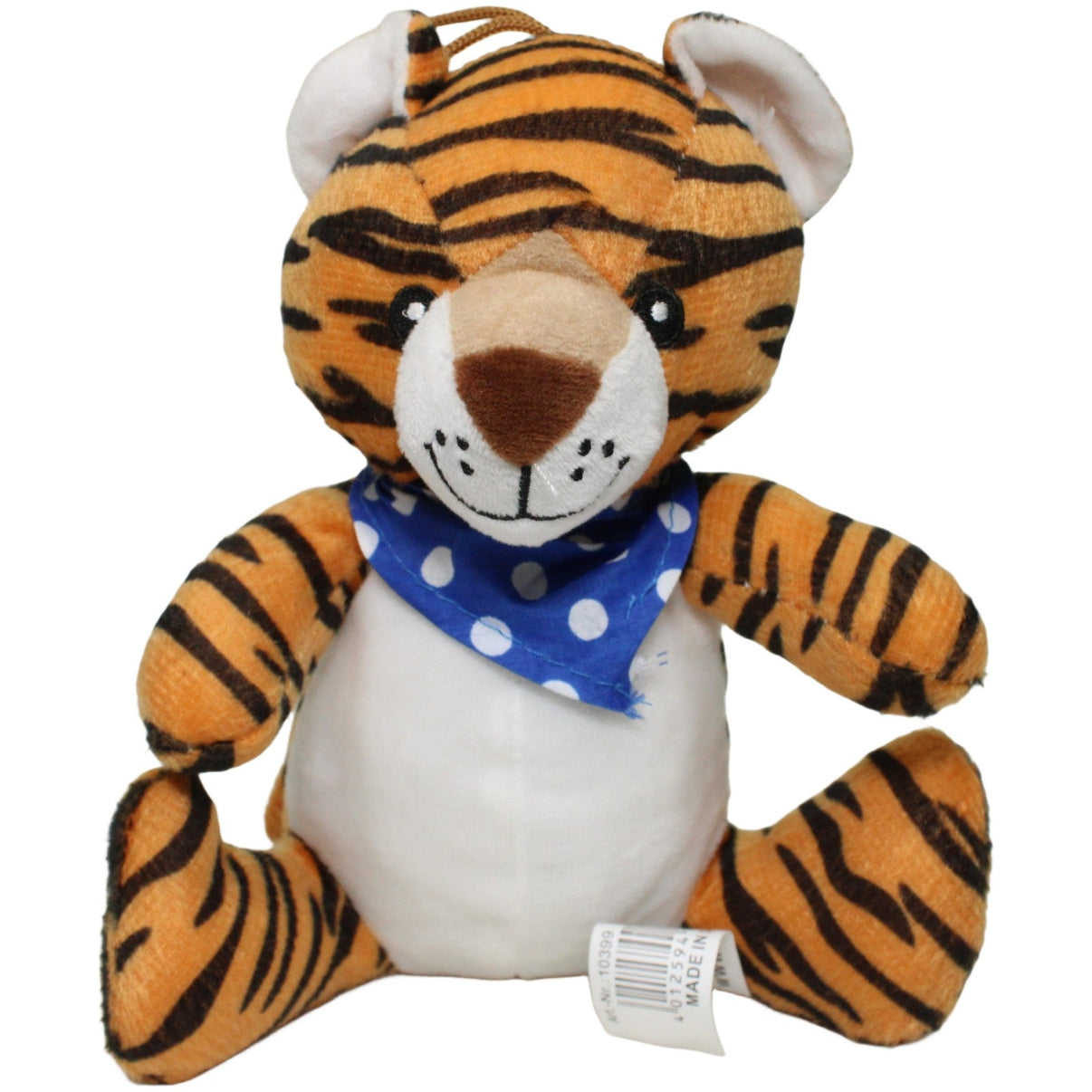 123000024584 Krüger & Gregoriades Süßer Tiger mit weiß - blau gepunktetem Halstuch, sitzend Kuscheltier Kumpel Leo 20cm Blau Braun
