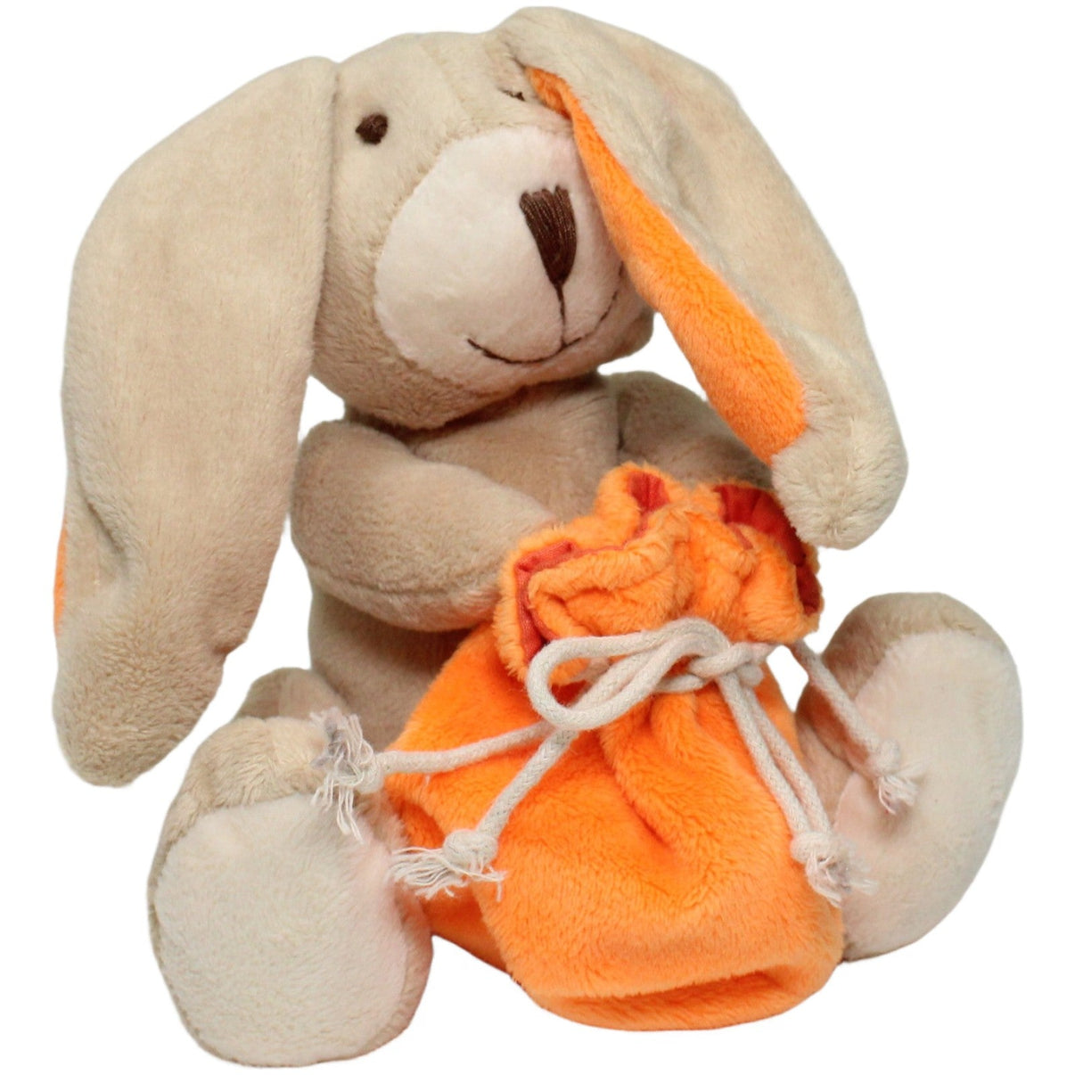 123000024860 KUWOPA Süßer Hase mit orangem Sack zum Befüllen Kuscheltier Kumpel Leo 17cm Beige Braun