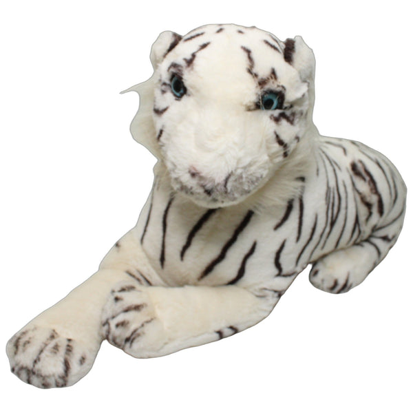 Großer weißer Tiger mit Styroporkopf, liegend