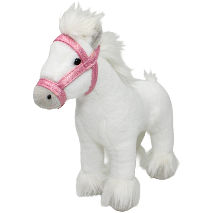 Weißes Pferd mit Rosa Zaumzeug, stehend