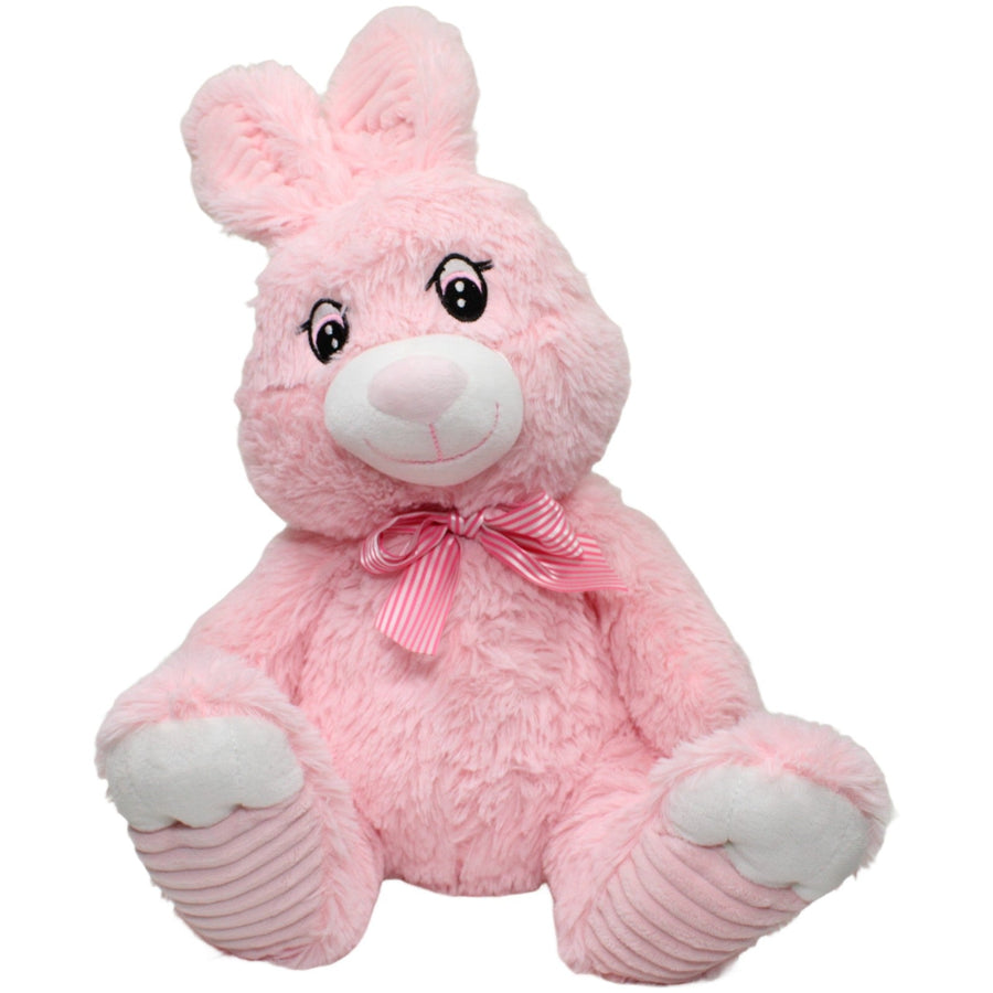 Kuschel Woolis, großer rosa Hase mit Schleife