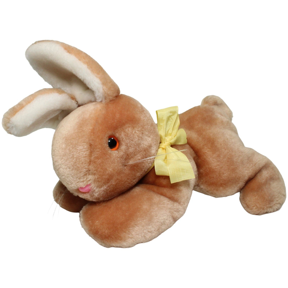 123000025268 Bauelemente Kusterer Hellbrauner Hase mit gelbem Band, liegend Kuscheltier Kumpel Leo 28cm _Vintage_ Braun