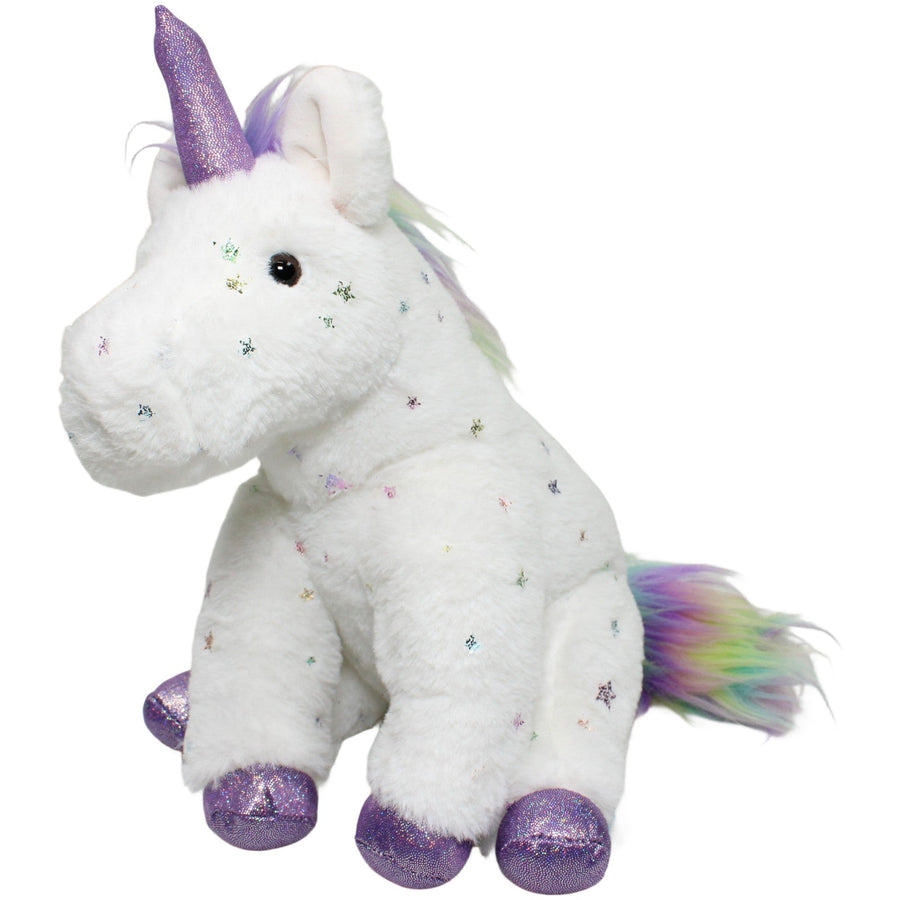 Weißes Einhorn mit Glitzersternen, sitzend