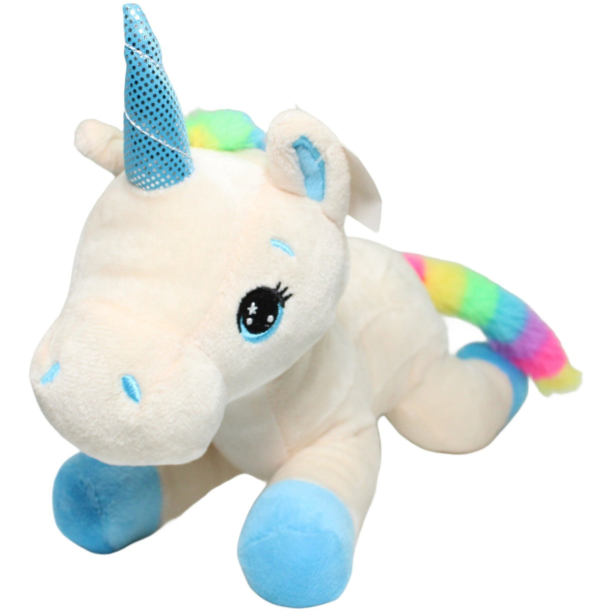 123000025352 Fun & Power Weißes Einhorn mit Regenbogenmähne, liegend Kuscheltier Kumpel Leo 30cm ebay-stofftiere Einhorn