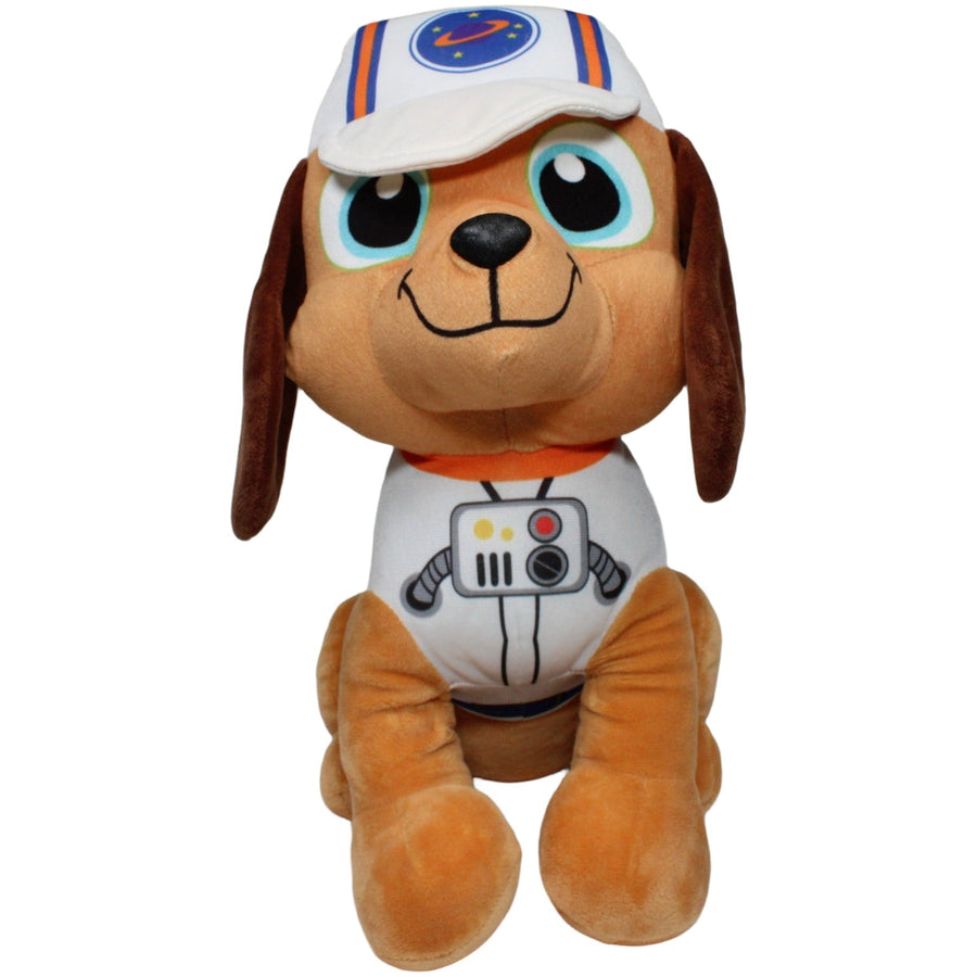 Brauner Hund mit Astronauten-Mütze, sitzend