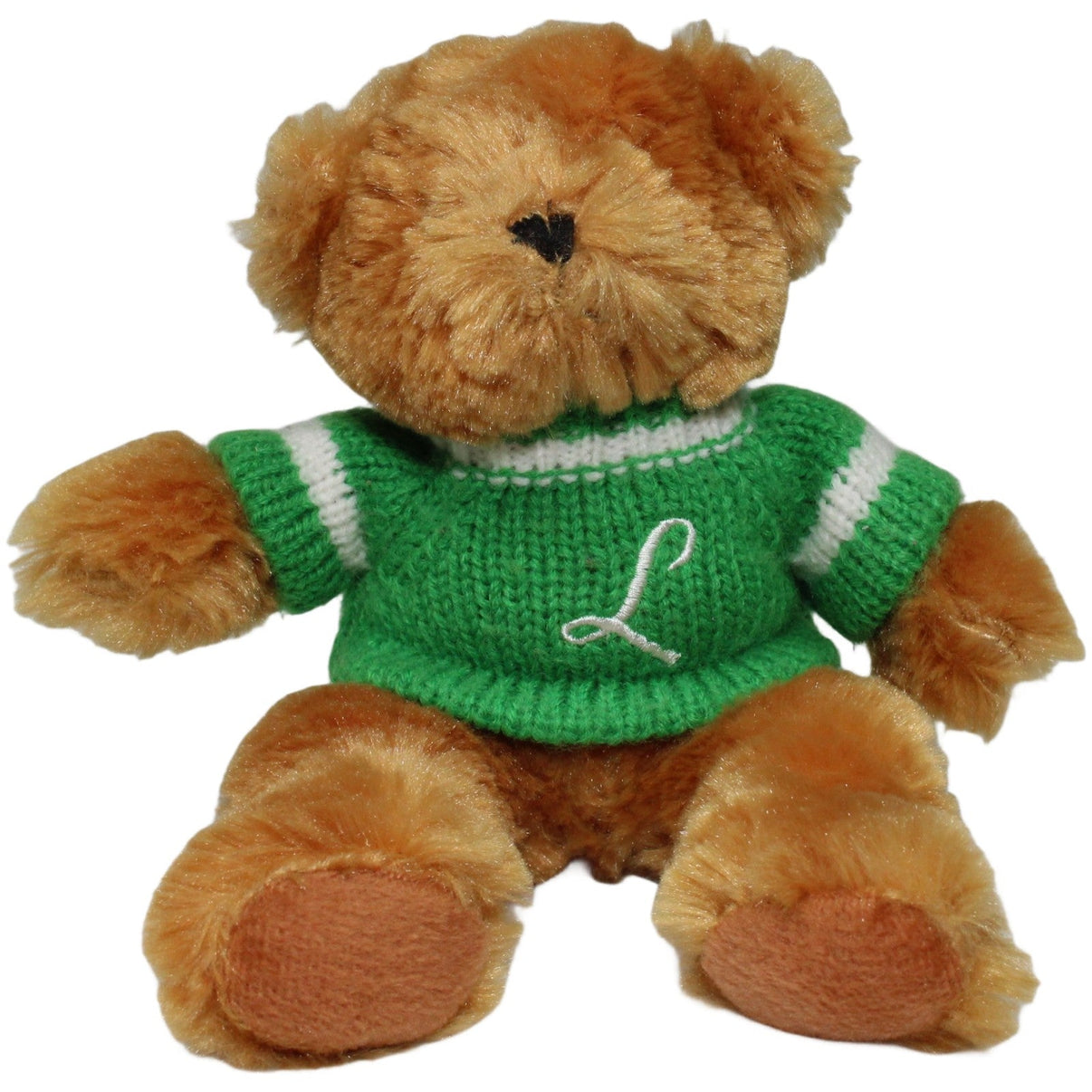 123000025424 Unbekannt Teddy mit grünem Pullover "L" Kuscheltier Kumpel Leo 20cm Braun ebay-stofftiere