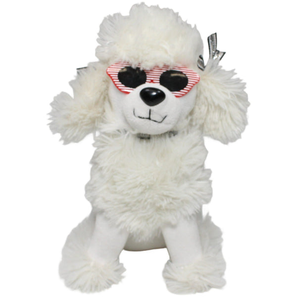 Weißer Pudel mit Sonnenbrille, sitzend