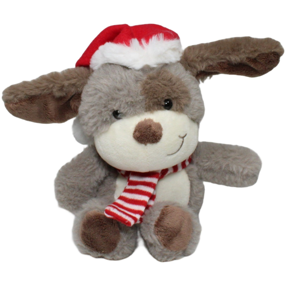 123000025452 Brauns-Heitmann Grauer Hund mit Weihnachtsmütze und Schal, sitzend Kuscheltier Kumpel Leo 25cm ebay-stofftiere Gebraucht