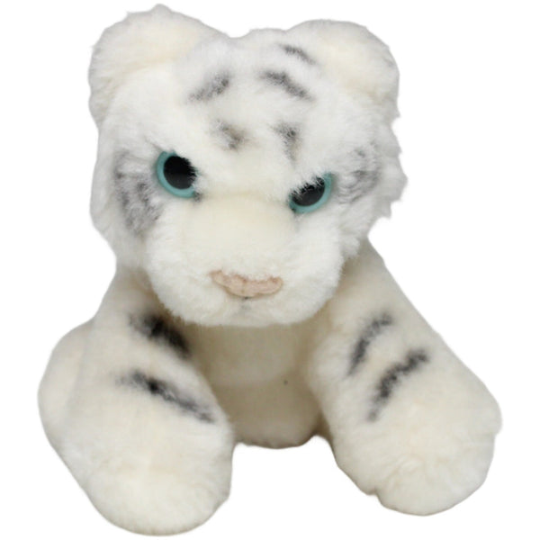 Kleiner weißer Tiger mit türkisen Augen, sitzend