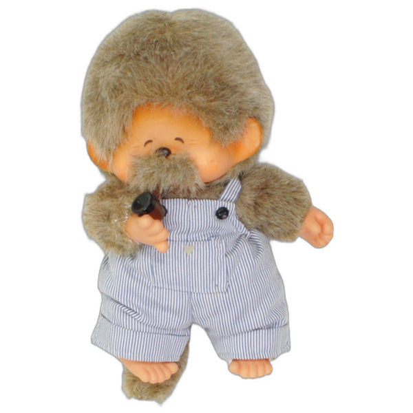 Opa Monchhichi mit gestreifter Latzhose