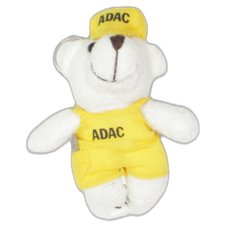 Weißer Bär in ADAC Latzhose & Mütze