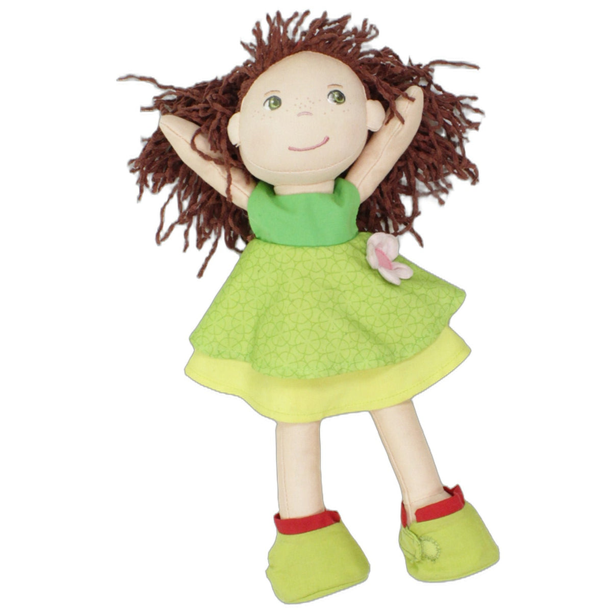 123000025785 HABA Braunhaariges Mädchen mit grünem Kleid Weichpuppe Kumpel Leo 30cm Beige Braun