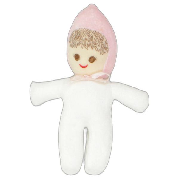 Weiche Puppe mit Rassel, rosa-weiß