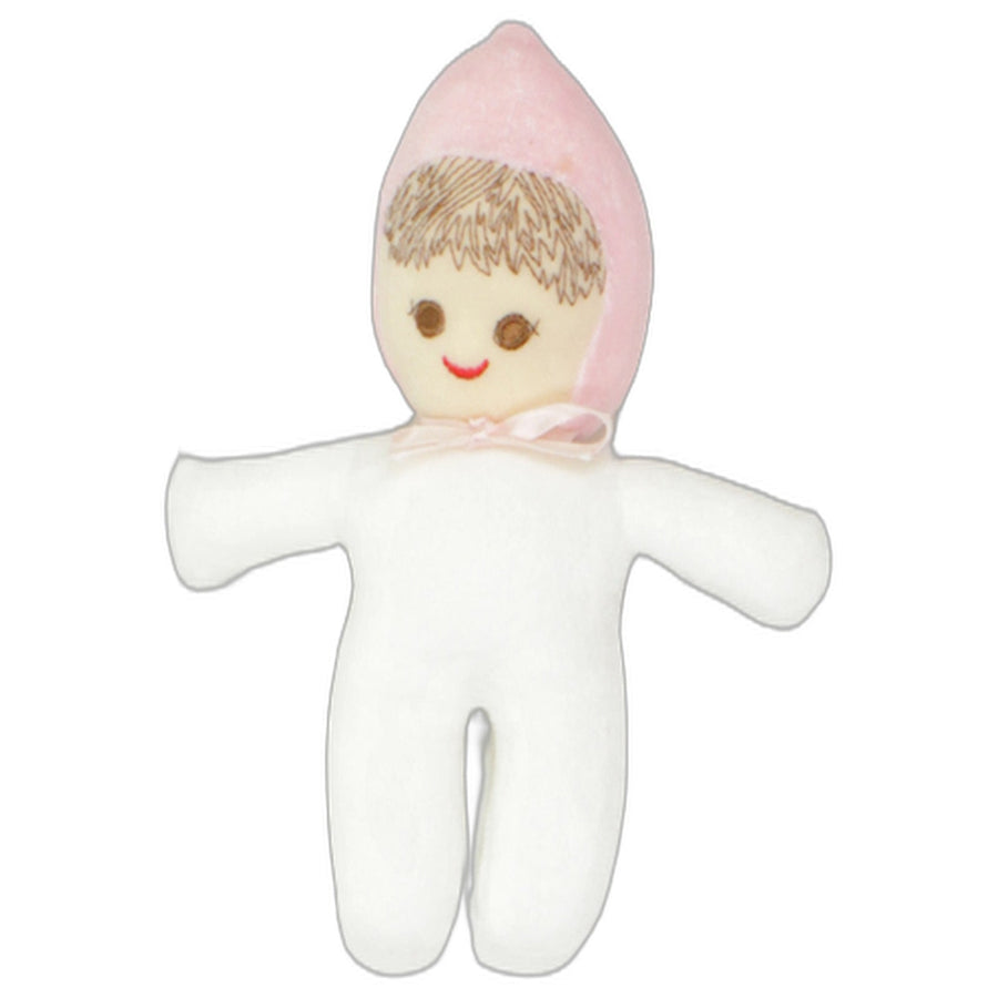 Weiche Puppe mit Rassel, rosa-weiß