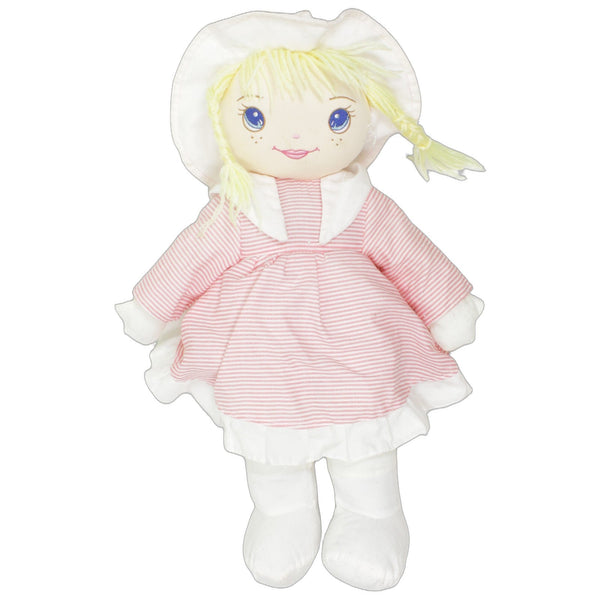 XL blonde Puppe mit rosa gestreiftem Kleid