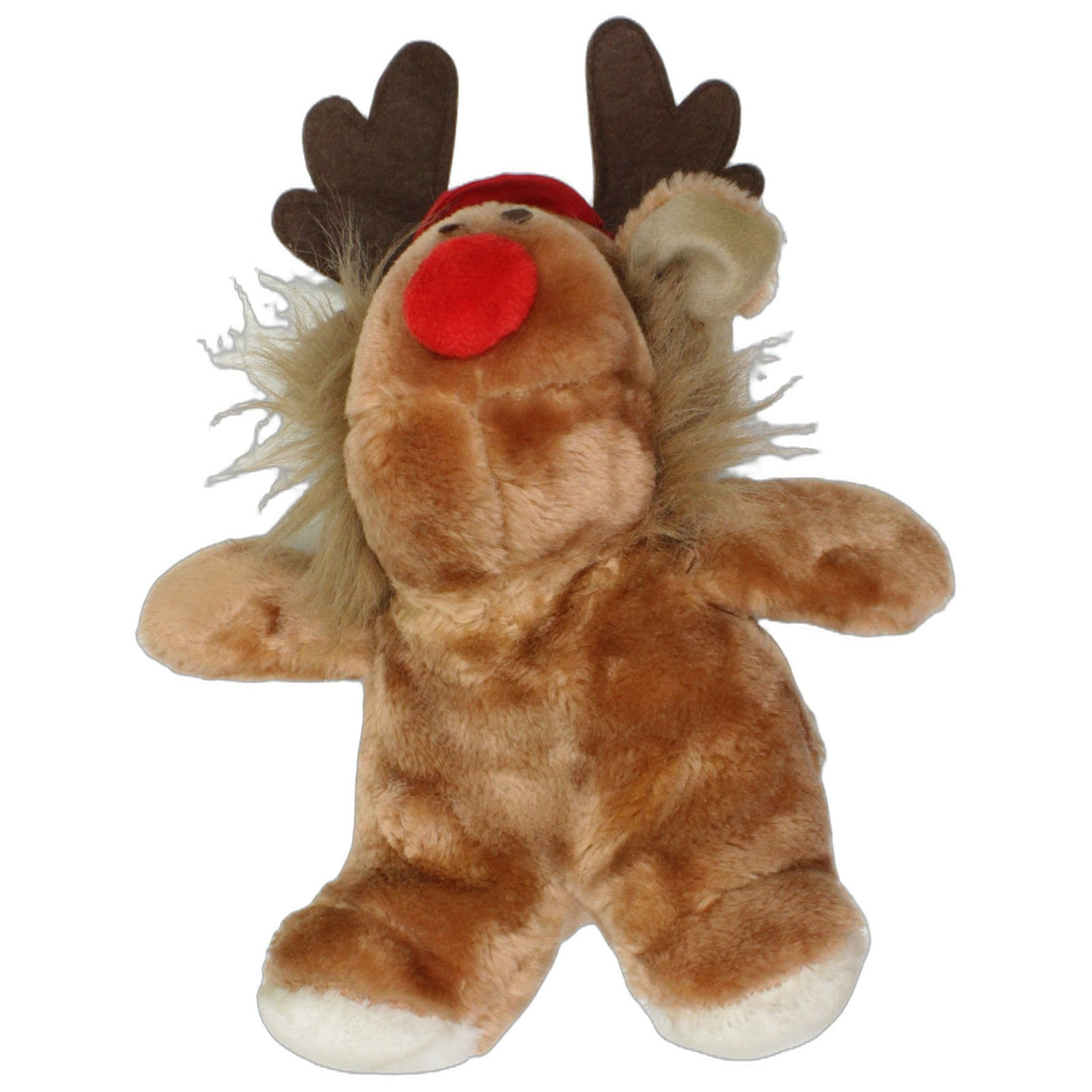123000026090 L. Hoenicke Braunes Rentier mit roter Nase und Hut Kuscheltier Kumpel Leo 30cm _Vintage_ Beige