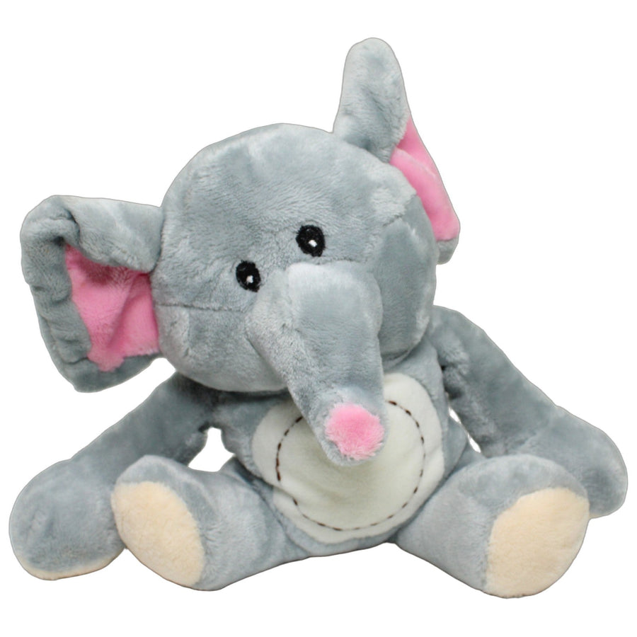 Grauer Elefant mit rosa Ohren, sitzend