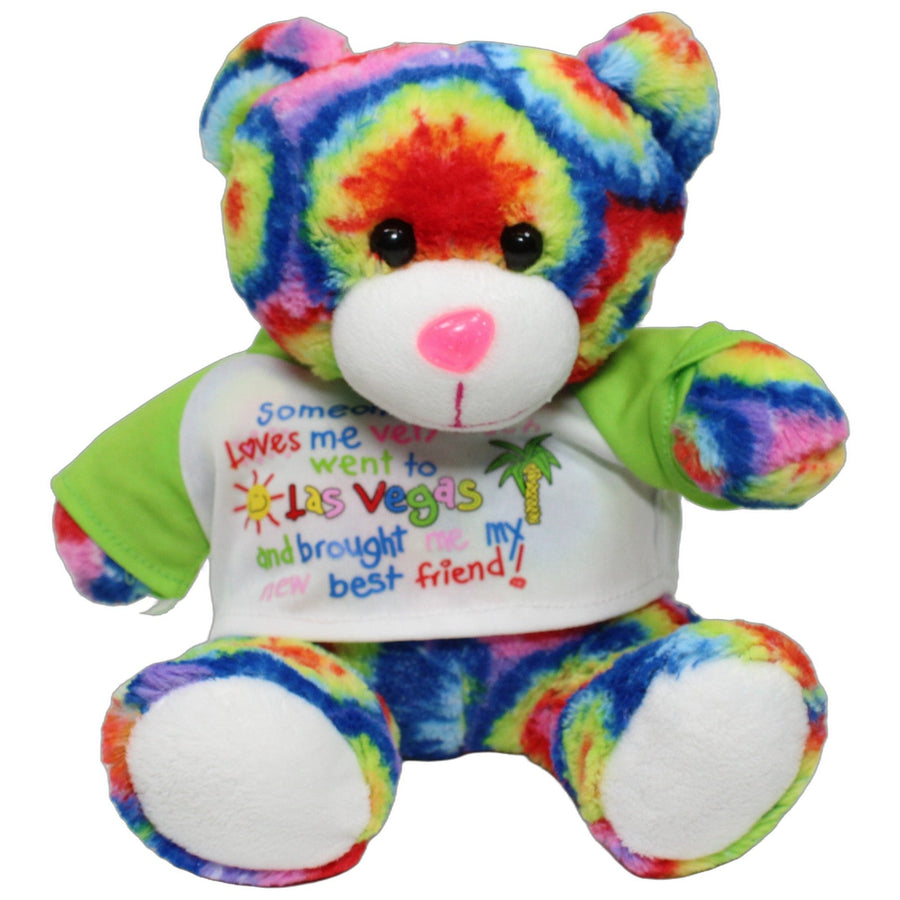 Bunter Teddybär im Batik-Muster mit Shirt "Las Vegas"