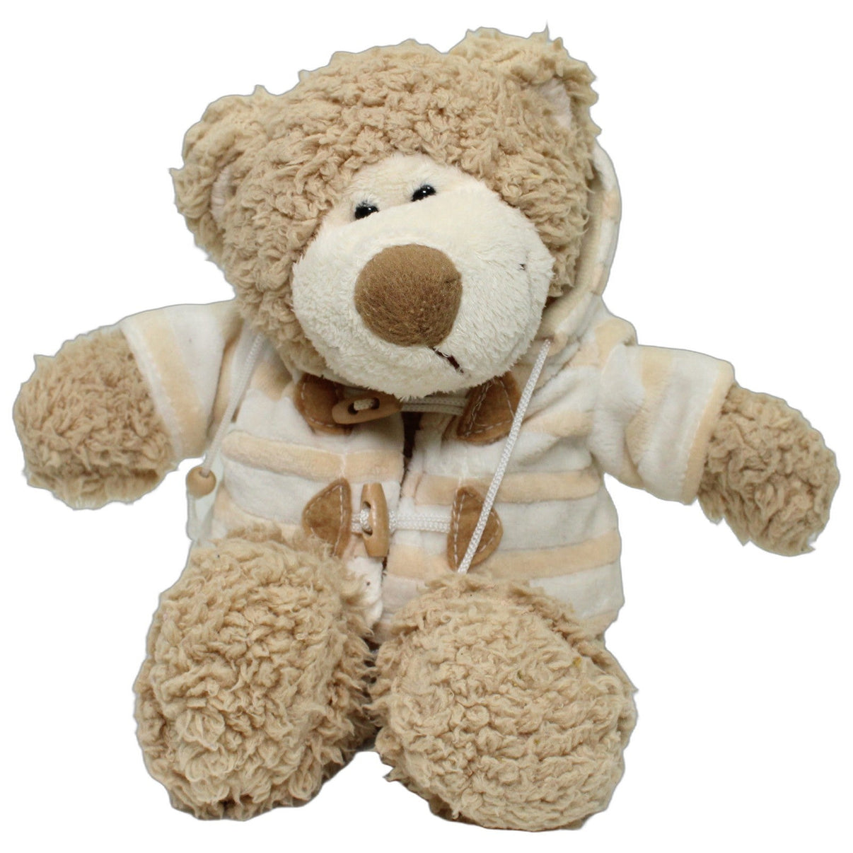123000026171 Unbekannt Süßer Schlenker-Bär mit gestreifter Jacke Kuscheltier Kumpel Leo 30cm Beige Braun