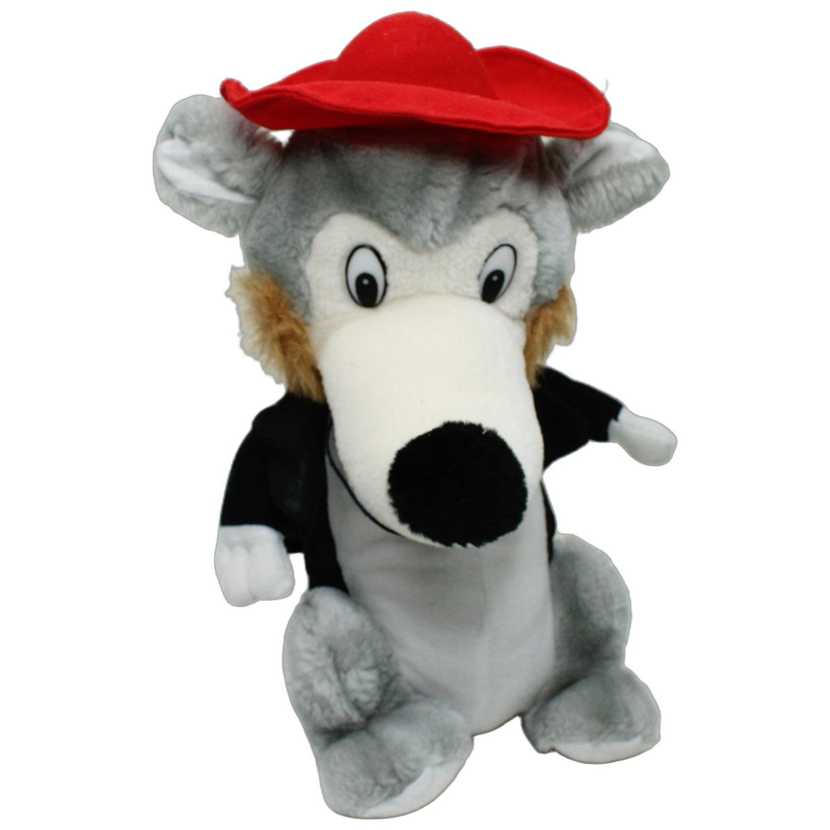 123000026174 Unbekannt Grauer Wolf mit rotem Hut und schwarzer Jacke Kuscheltier Kumpel Leo 32cm ebay-20-stofftiere Gebraucht