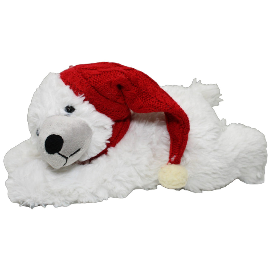 Eisbär mit roter Weihnachtsmütze, liegend