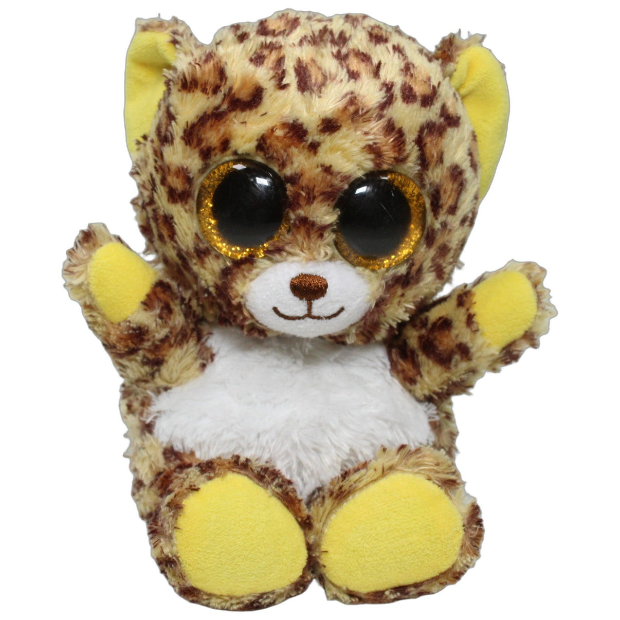 123000026224 Michel Toys Leopard mit gelben Pfoten und Ohren, sitzend Kuscheltier Kumpel Leo 15cm Beige Braun