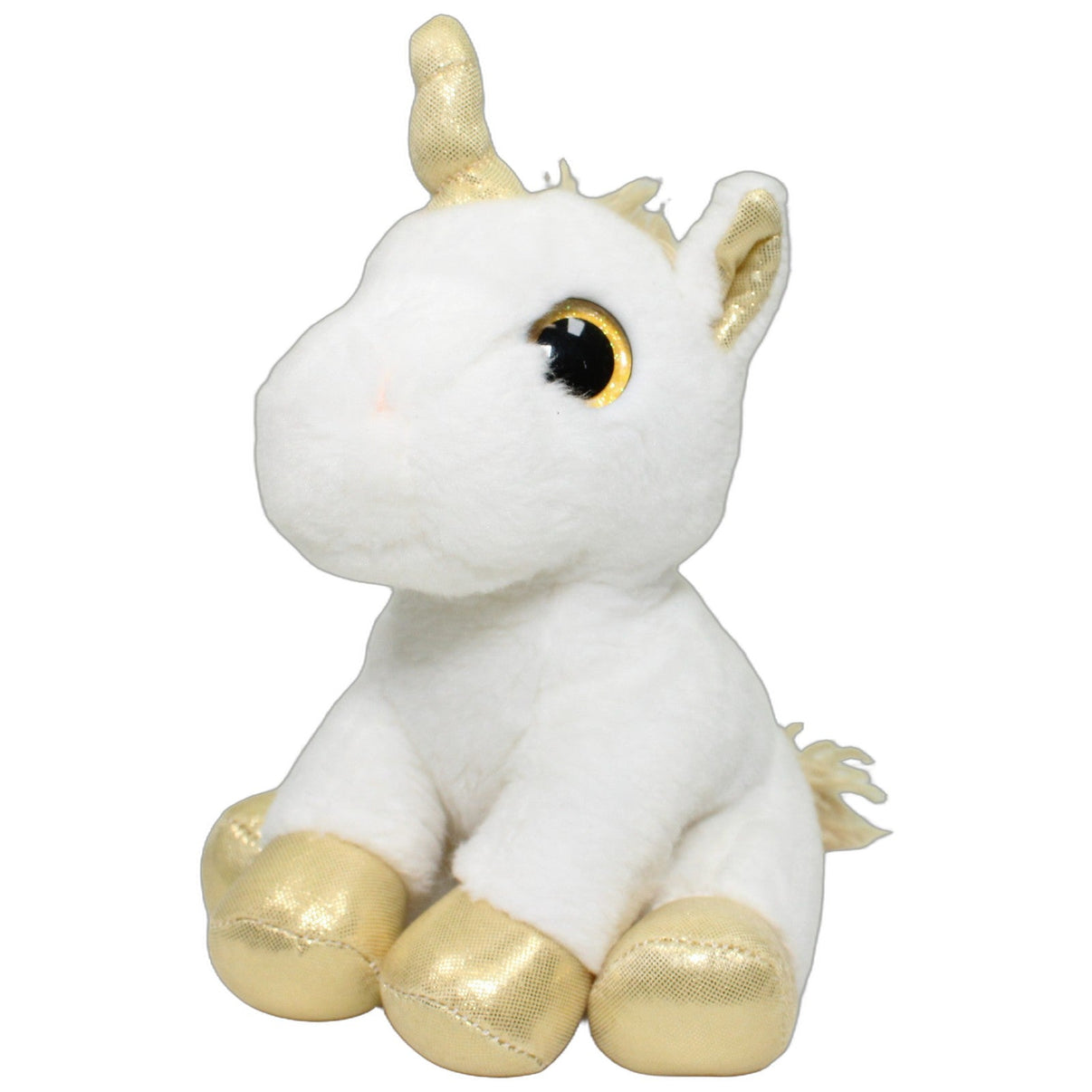 123000026268 Müller Weißes Einhorn mit goldenen Glitzerdetails, sitzend Kuscheltier Kumpel Leo 18cm ebay-stofftiere Einhorn
