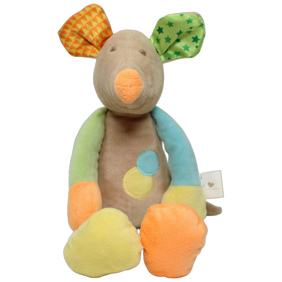 Kuschelfreund, bunte Patchwork-Maus mit Rassel