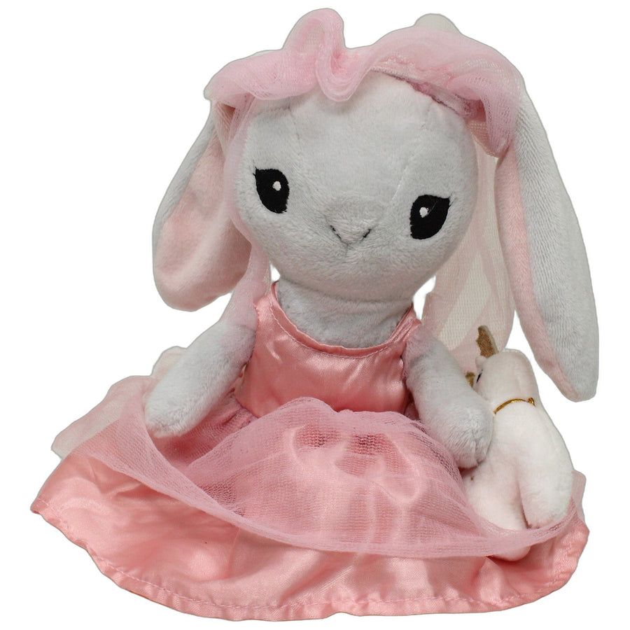 Grauer Hase mit kleinem Reh in rosa Tüll-Kleid