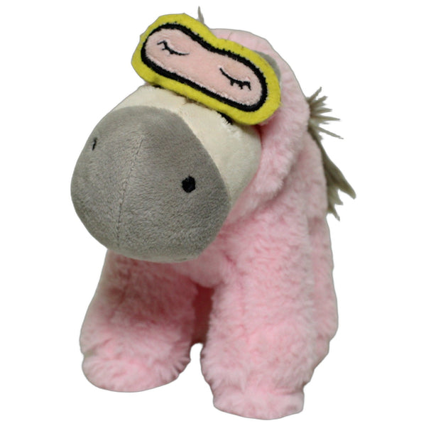 Rosa Pferd mit Schlafmaske, stehend