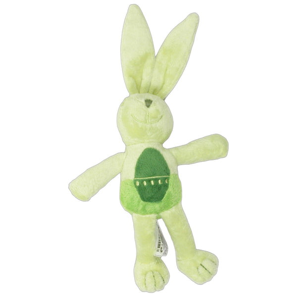 Grüner Hase mit Ei auf dem Bauch