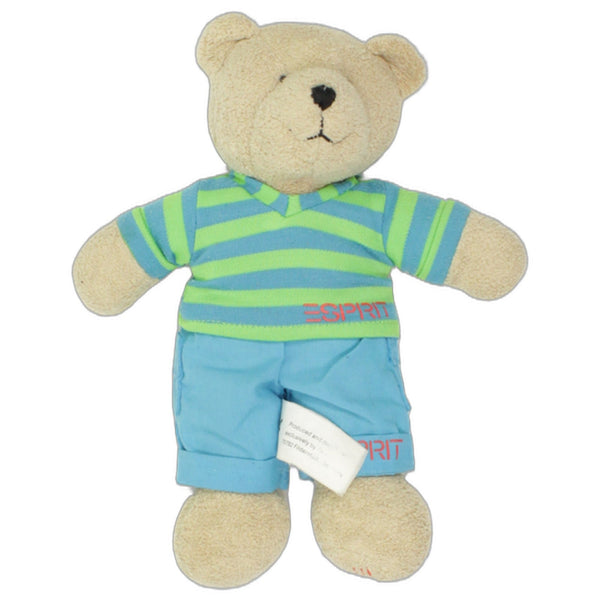 Beiger Bär mit blau-grün gestreiftem Shirt