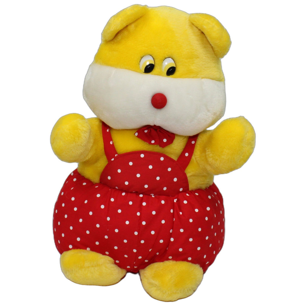 123000026963 L. Hoenicke Gelber Bär mit roter Latzhose, sitzend Kuscheltier Kumpel Leo 40cm _Vintage_ Bär