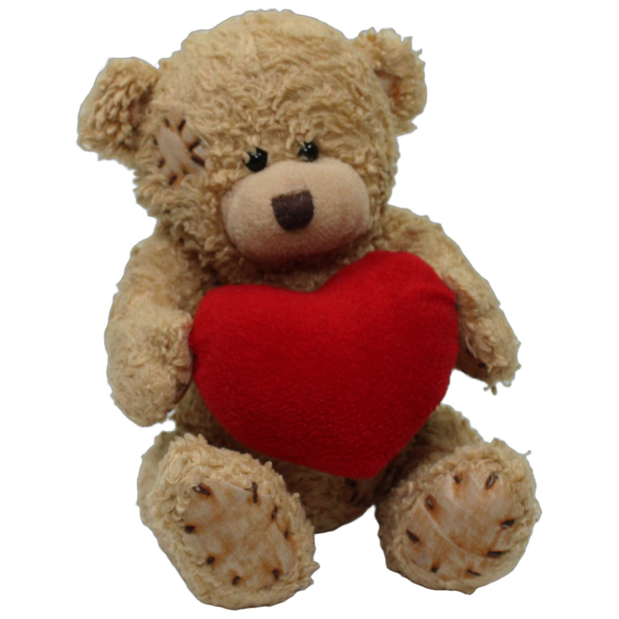 123000027062 G. Wurm Teddybär mit Patches & Herz, sitzend Kuscheltier Kumpel Leo 23cm Beige Braun