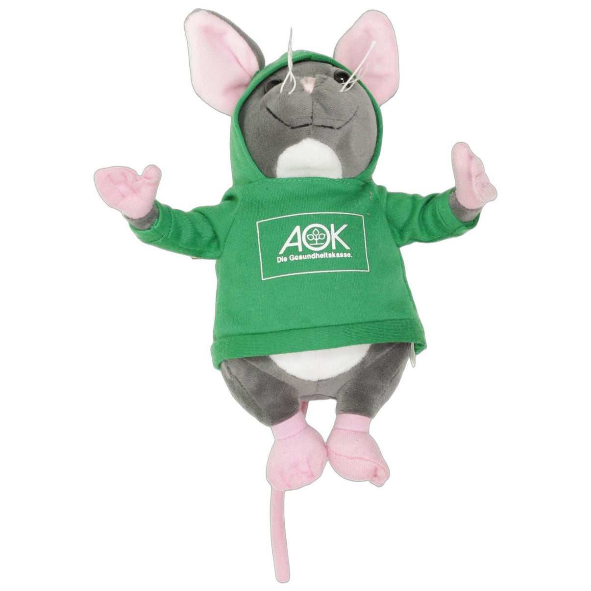 123000027229 Promo Plüsch Maus mit grünem AOK Hoodie Kuscheltier Kumpel Leo 22cm ebay-stofftiere Gebraucht