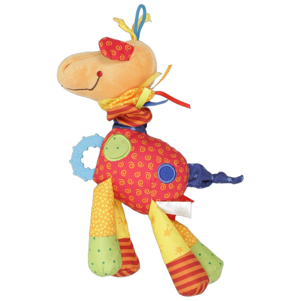 Bunte Patchwork Giraffe mit Rassel & Vibration