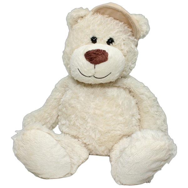 XL Zotteliger Schlenker-Teddy mit Schiebermütze, weiß