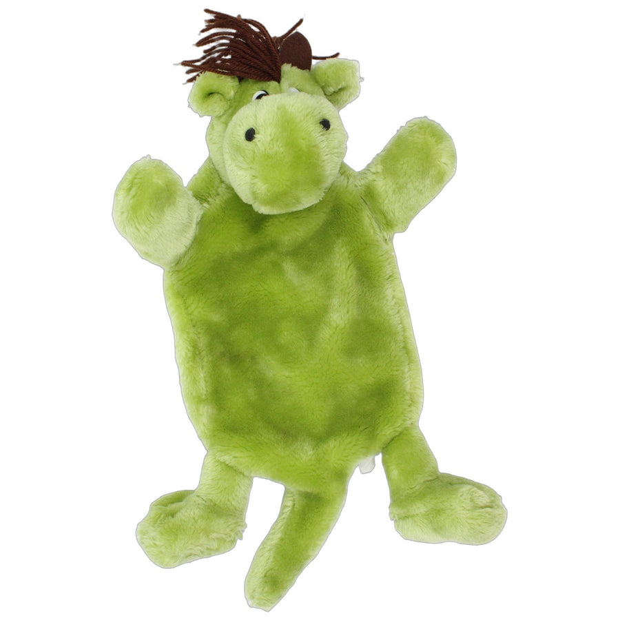 Grüner Dino mit braunen Haaren
