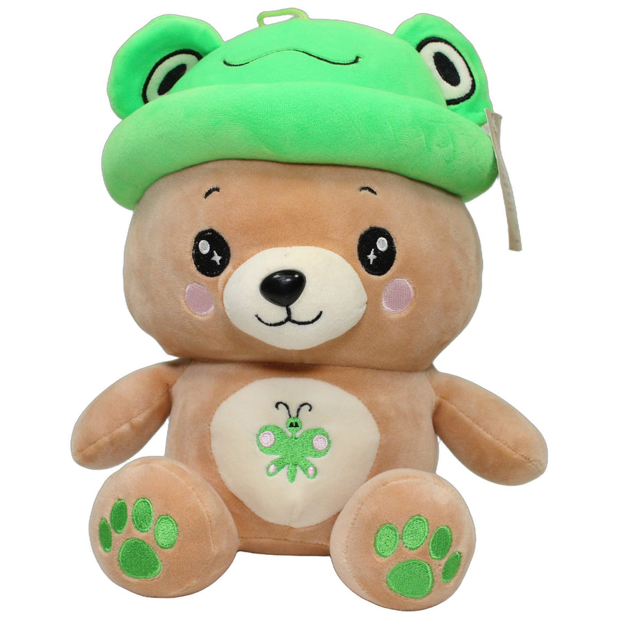 Süßer squishy Bär mit Froschhut, sitzend