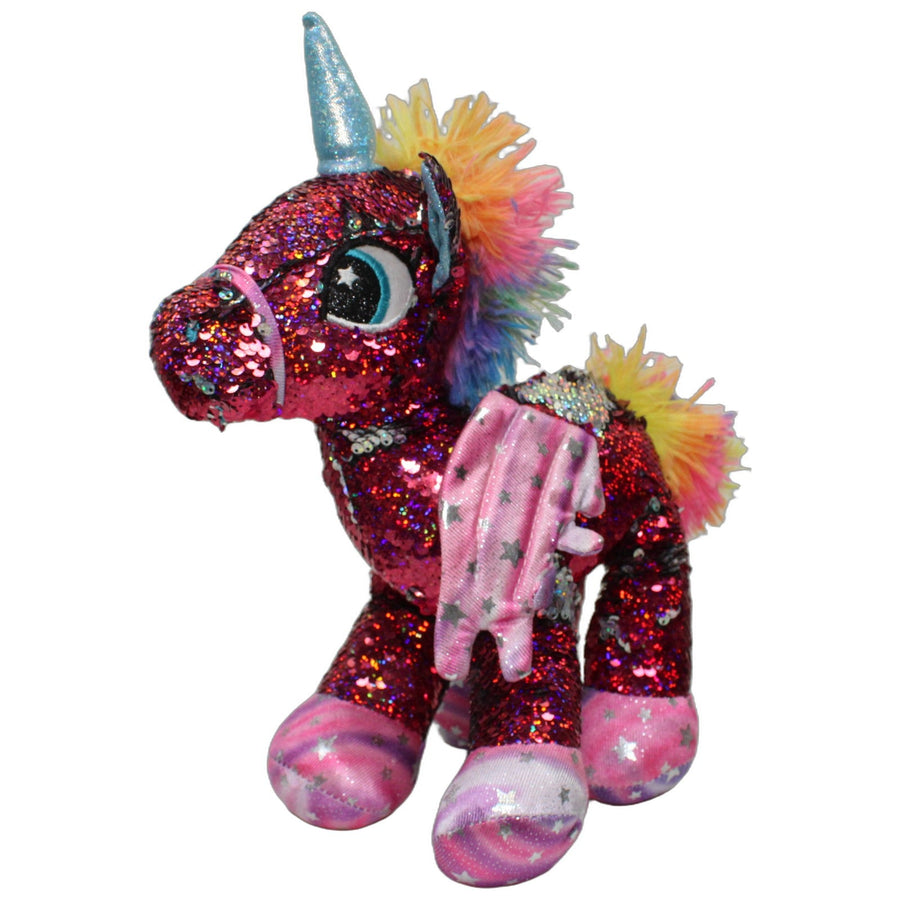 Großes Pailletten-Einhorn mit Flügeln, pink/silber