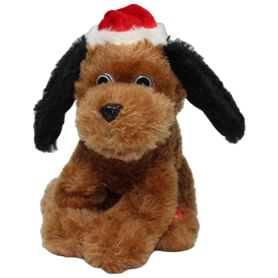 Singender Hund mit Weihnachtsmütze, braun