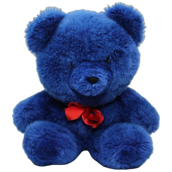Großer blauer Bär mit roter Schleife, sitzend