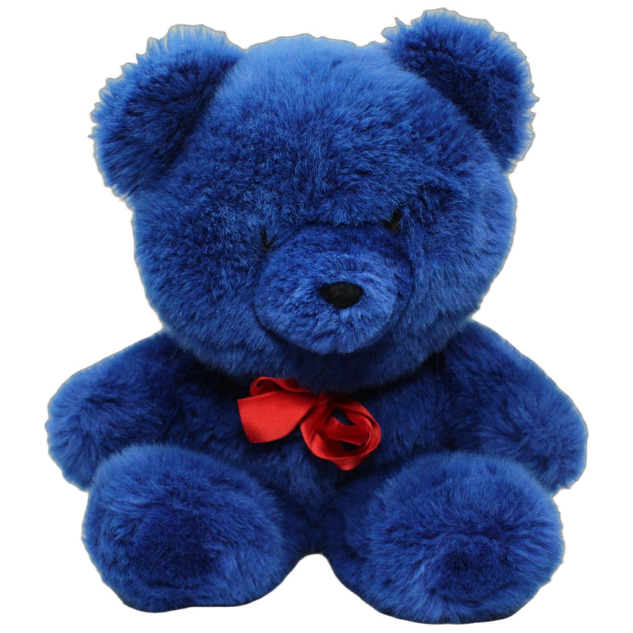 Großer blauer Bär mit roter Schleife, sitzend