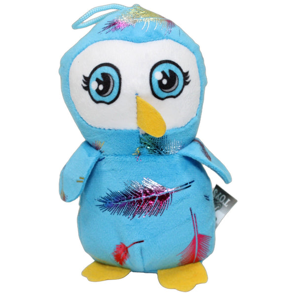 Flos Toys, blaue Eule mit Glitzerfedern