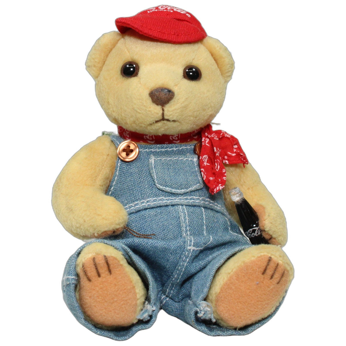 123000027979 CP & Friends Creative Promotions Beiger Coca Cola Teddy mit Kappe in Latzhose Kuscheltier Kumpel Leo 15cm Beige Blau