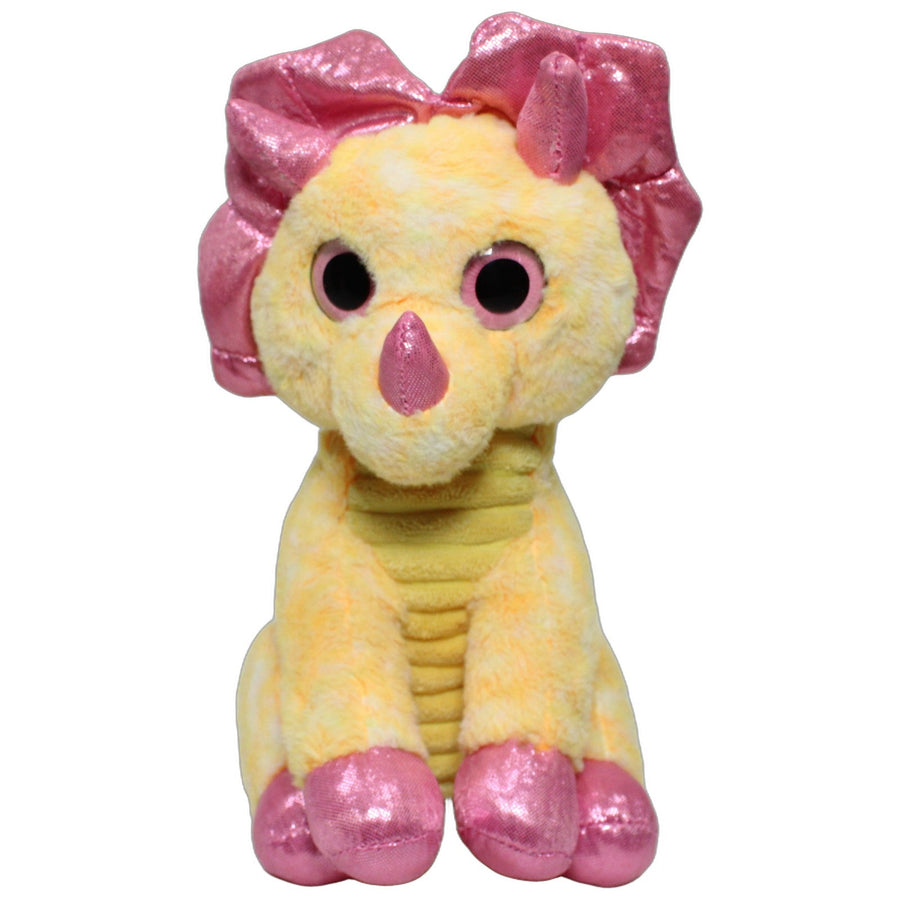 Gelber Triceratops mit pinken Elementen