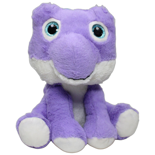 Sitzender Dino mit Glitzeraugen, lila-weiß