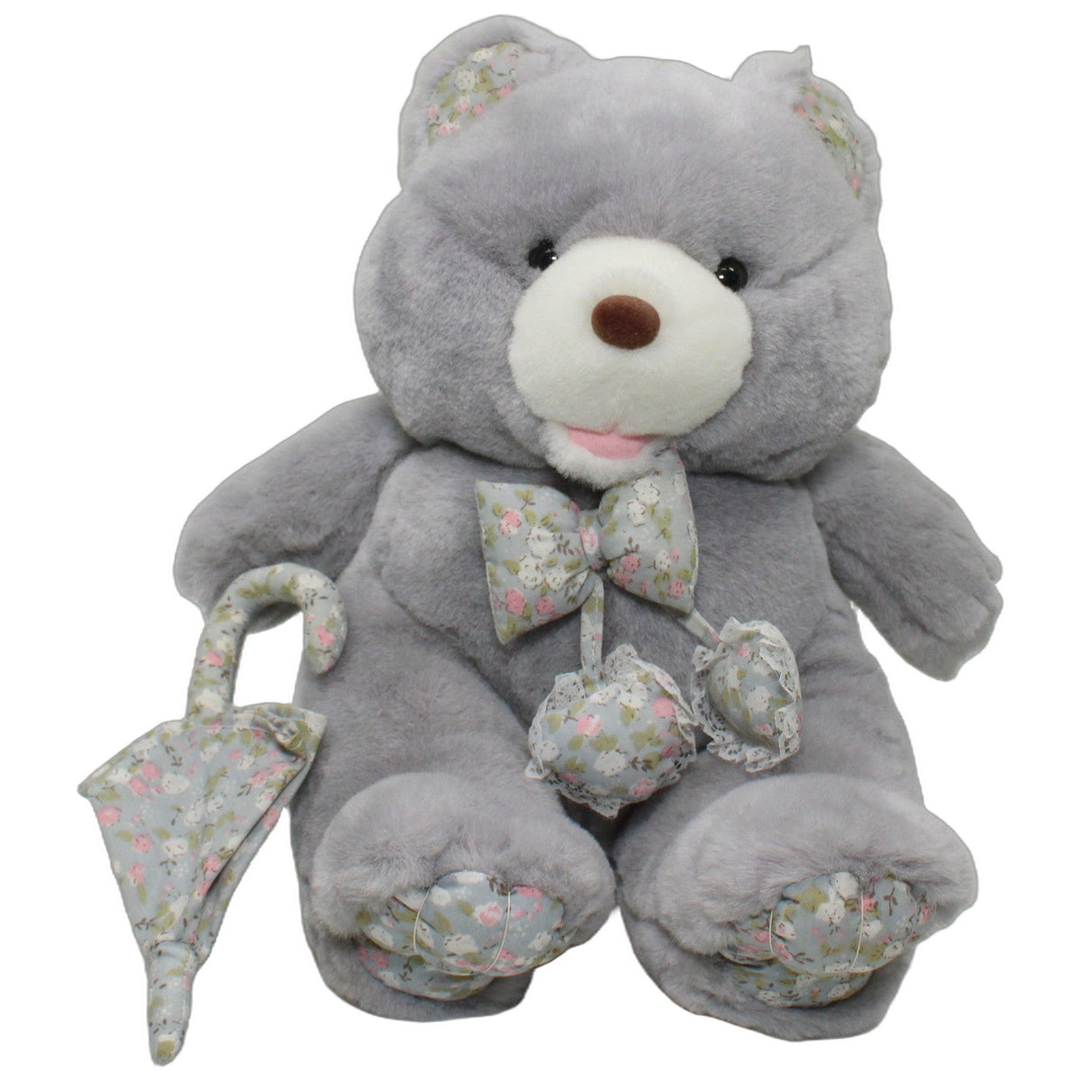 123000028170 Kids of America Grauer Bär mit Fliege, Schirm & Blumenmuster, sitzend Kuscheltier Kumpel Leo 25cm _Wieder Da_ ebay-20-stofftiere